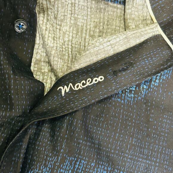 Maceeo Skull Print Button Down Dress Shirt Navy Blue Long Sleeve Small OOAK - Picture 8 of 9